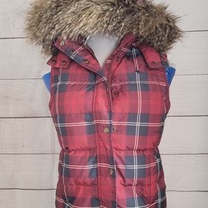 Jack Wills Plaid Puffer Vest w/ removable Hood - Size 6 US